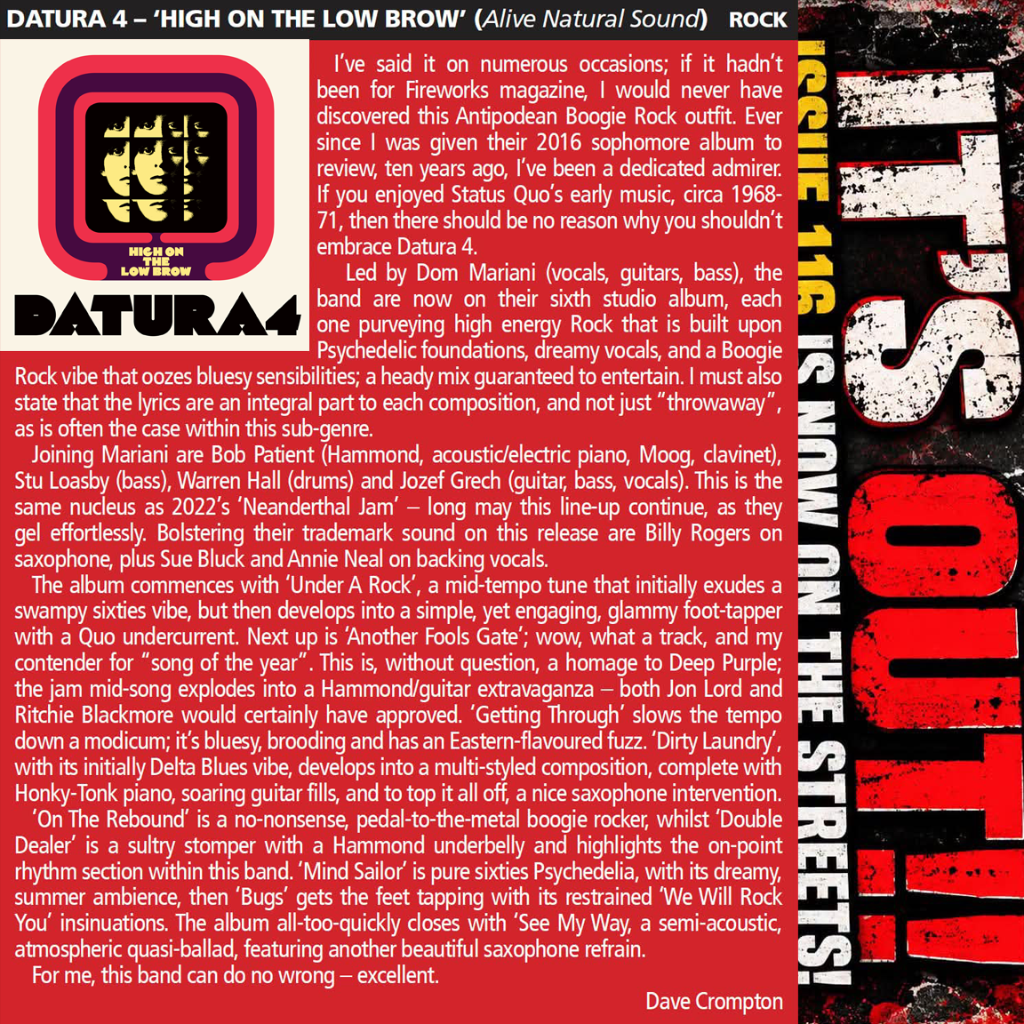 OUT Magazine Gives DATURA4’s High on the Low Brow a Glowing Review